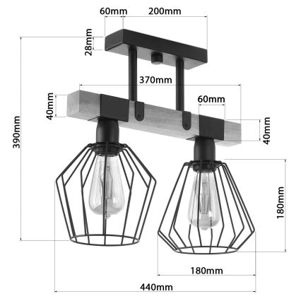 Lampadario a plafone CAMERUN 2xE27/60W/230V nero/legno