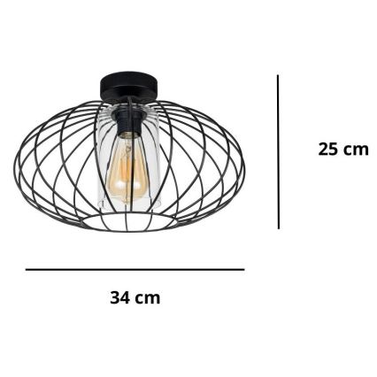 Lampadario a plafone CORRINI 1xE27/60W/230V diametro 34 cm nero/limpido