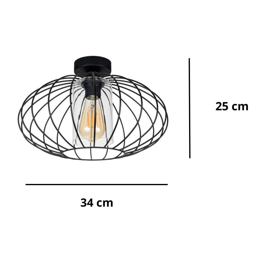 Lampadario a plafone CORRINI 1xE27/60W/230V diametro 34 cm nero/limpido