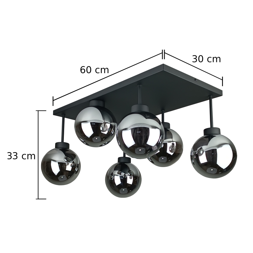Lampadario a plafone DEA 6xE14/60W/230V nero/fumé nero
