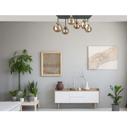 Lampadario a plafone DEA 6xE14/60W/230V nero/oro/fumé beige