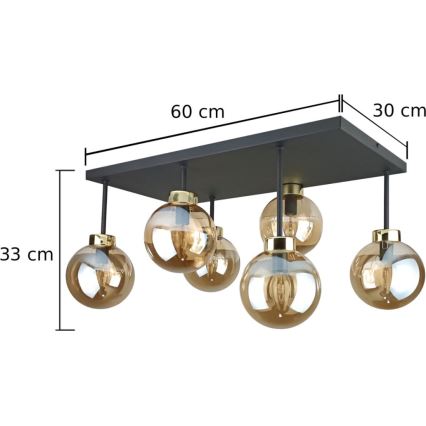 Lampadario a plafone DEA 6xE14/60W/230V nero/oro/fumé beige