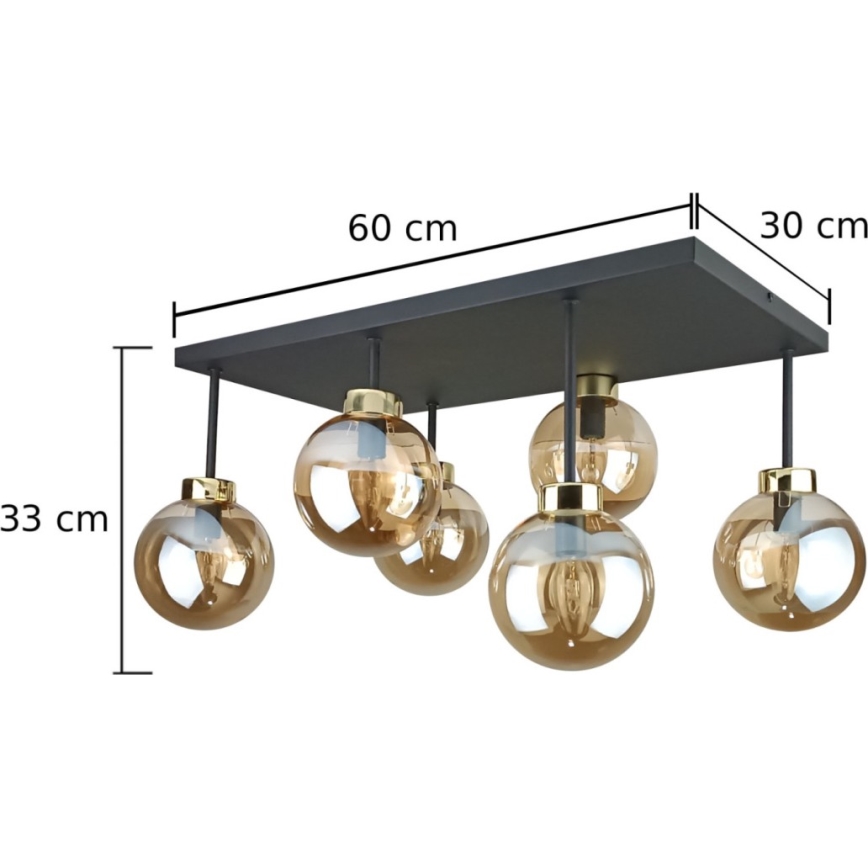 Lampadario a plafone DEA 6xE14/60W/230V nero/oro/fumé beige