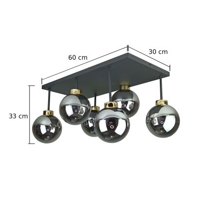 Lampadario a plafone DEA 6xE14/60W/230V nero/oro/fumé nero