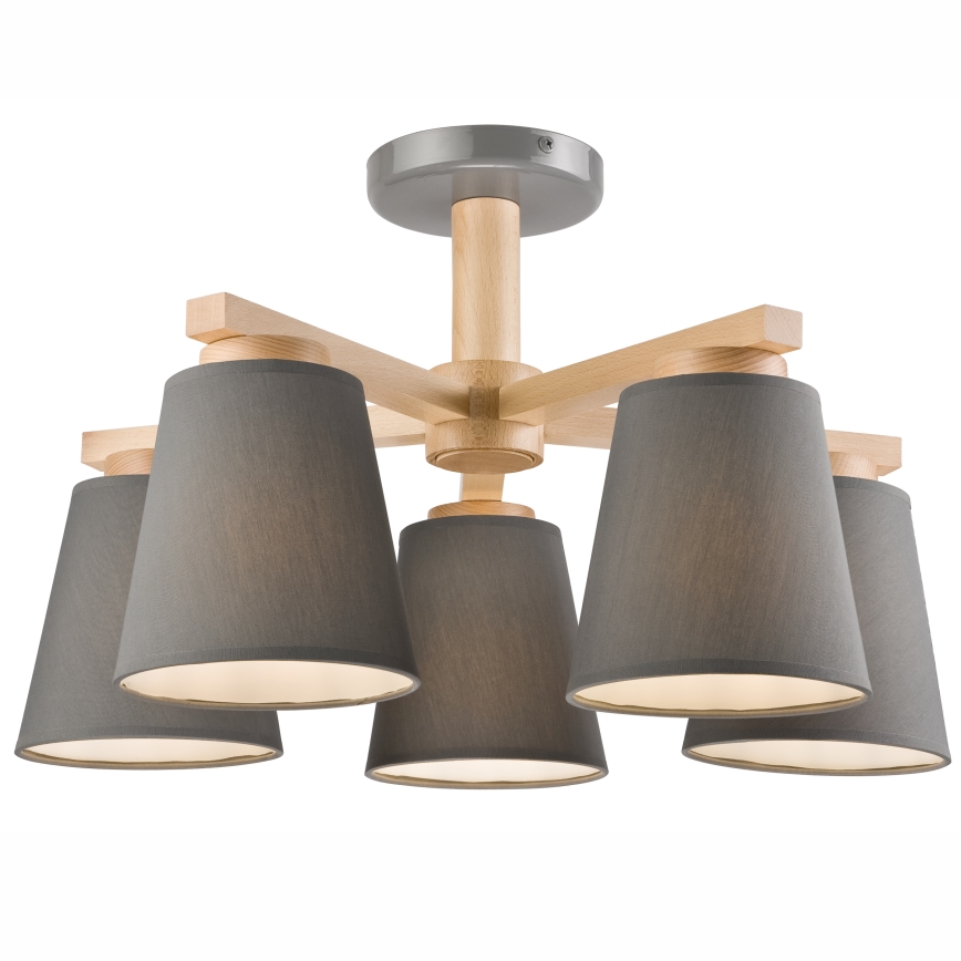 Lampadario a plafone ELLIE 5xE27/60W/230V grigio/faggio