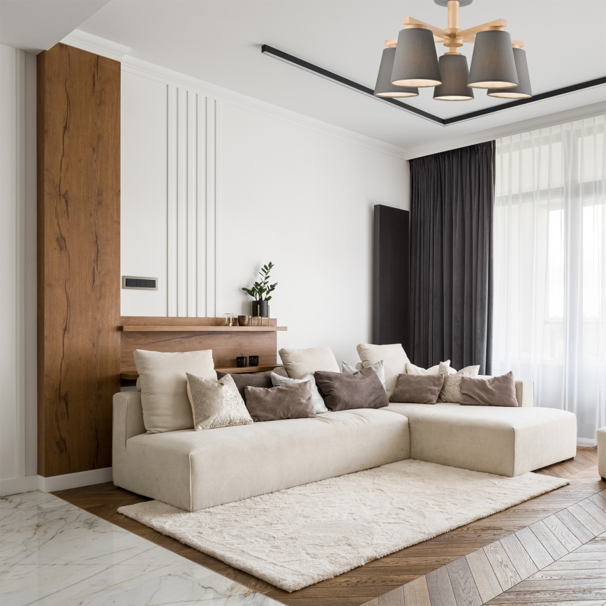 Lampadario a plafone ELLIE 5xE27/60W/230V grigio/faggio