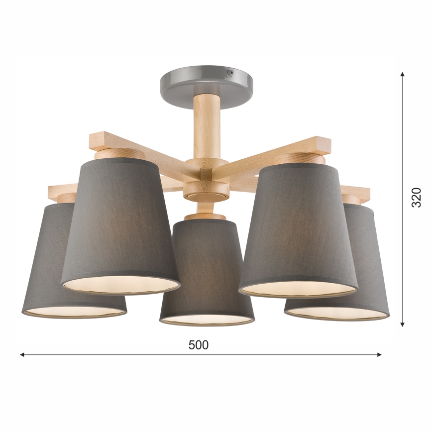 Lampadario a plafone ELLIE 5xE27/60W/230V grigio/faggio