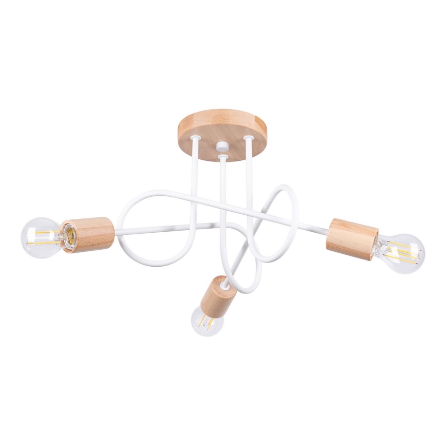 Lampadario a plafone EMBER 3xE27/15W/230V bianco/beige/faggio