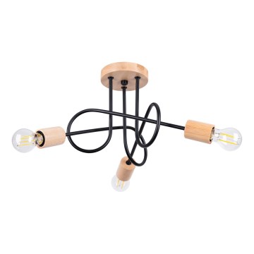 Lampadario a plafone EMBER 3xE27/15W/230V nero/beige/faggio