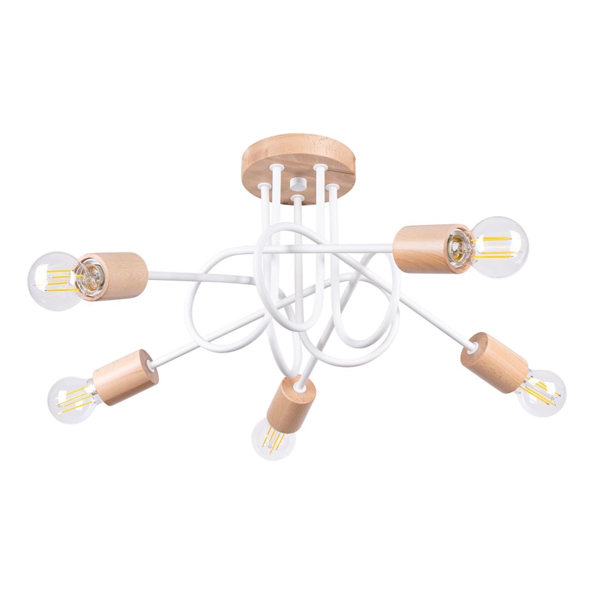 Lampadario a plafone EMBER 5xE27/15W/230V bianco/beige/faggio