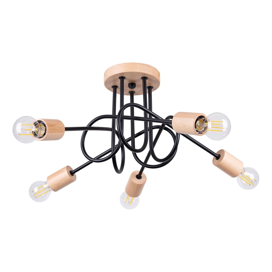 Lampadario a plafone EMBER 5xE27/15W/230V nero/beige/faggio