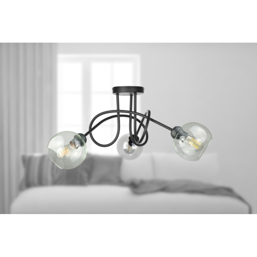 Lampadario a plafone EVIE 3xE27/60W/230V nero/limpido