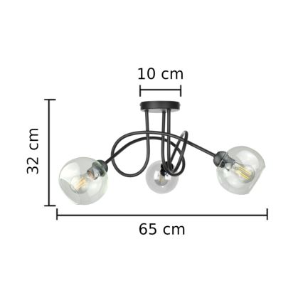 Lampadario a plafone EVIE 3xE27/60W/230V nero/limpido