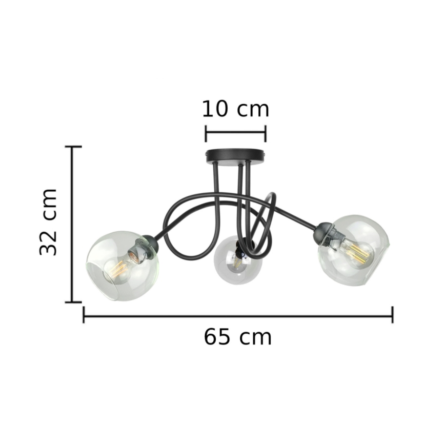 Lampadario a plafone EVIE 3xE27/60W/230V nero/limpido