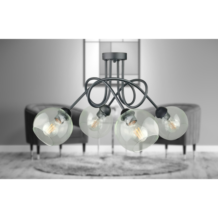 Lampadario a plafone EVIE 4xE27/60W/230V antracite/limpido