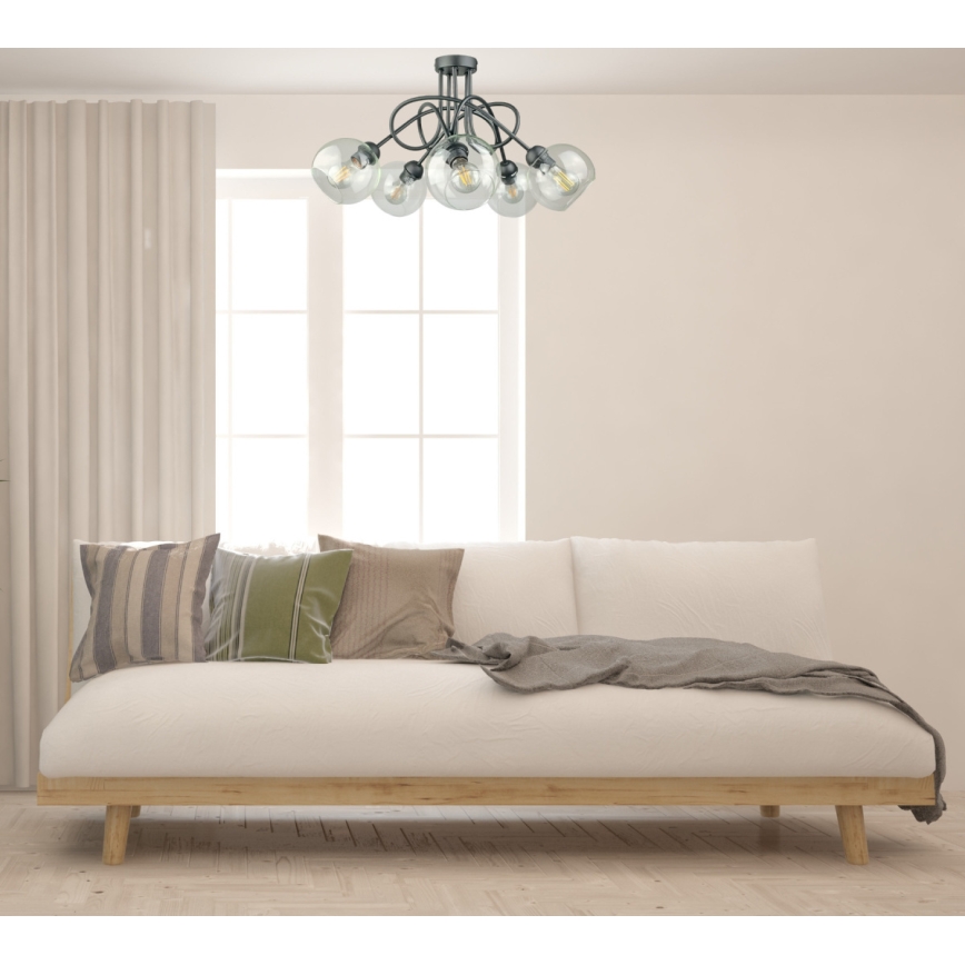 Lampadario a plafone EVIE 5xE27/60W/230V antracite/limpido