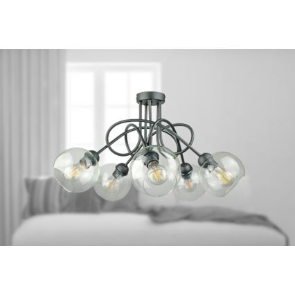 Lampadario a plafone EVIE 5xE27/60W/230V antracite/limpido