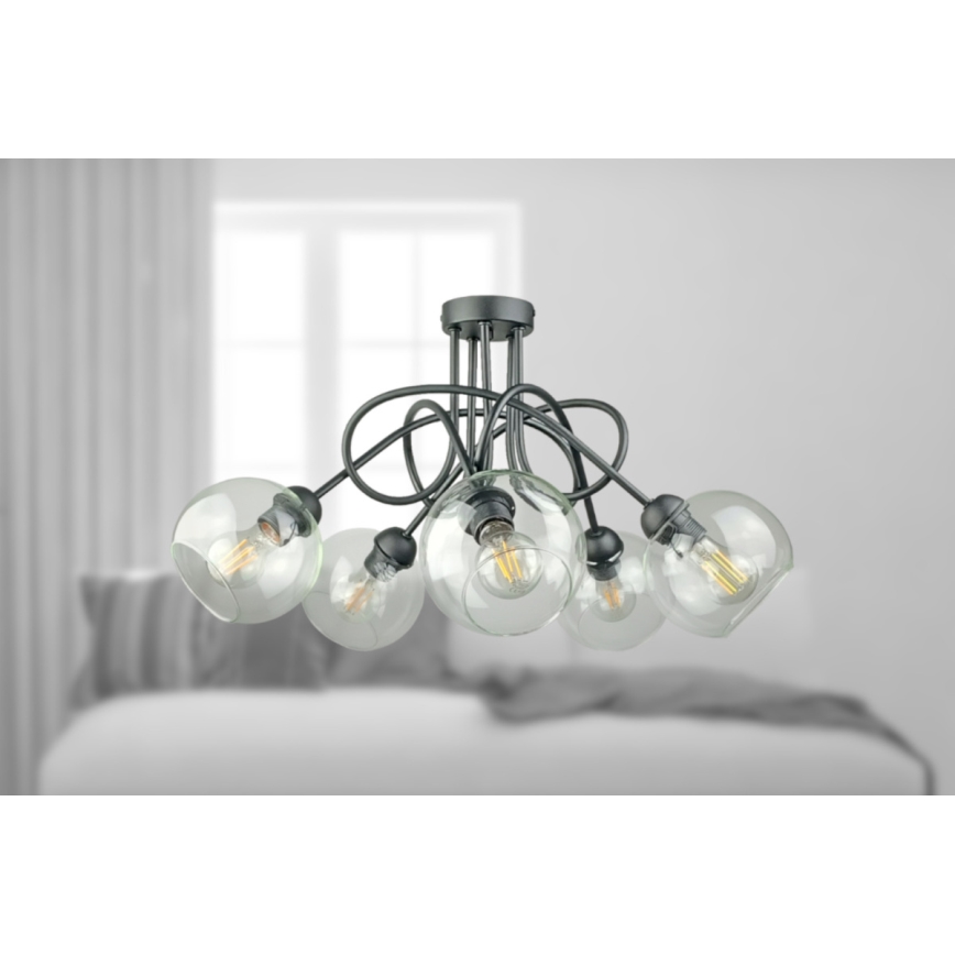Lampadario a plafone EVIE 5xE27/60W/230V antracite/limpido