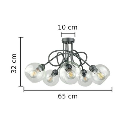 Lampadario a plafone EVIE 5xE27/60W/230V antracite/limpido