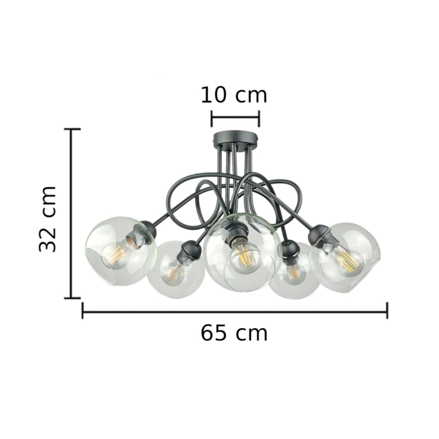Lampadario a plafone EVIE 5xE27/60W/230V antracite/limpido