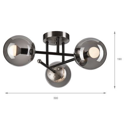 Lampadario a plafone MALENA 3xE14/5W/230V nero/fumé