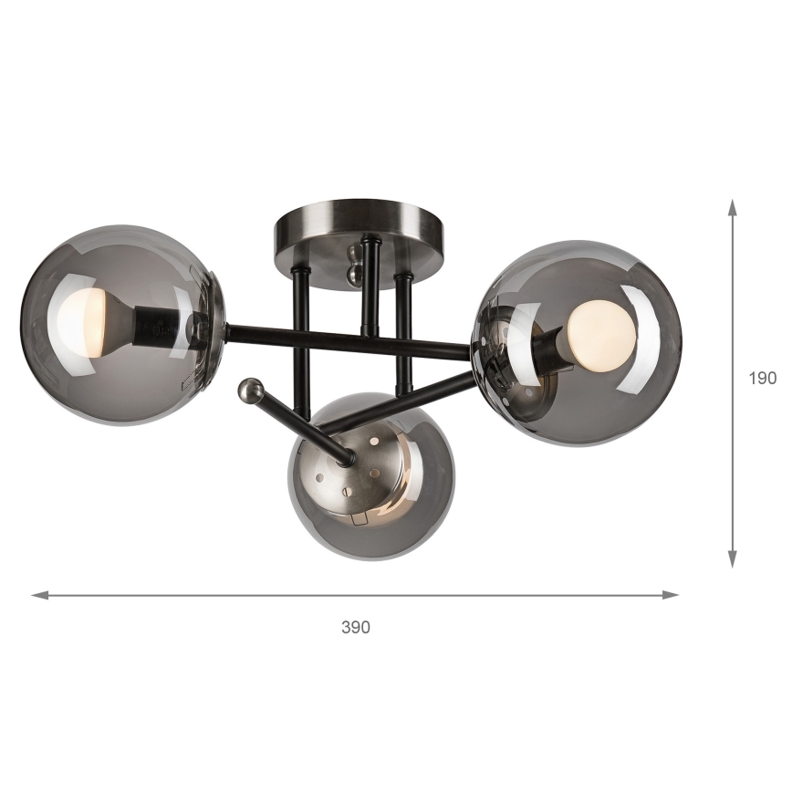 Lampadario a plafone MALENA 3xE14/5W/230V nero/fumé