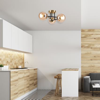 Lampadario a plafone MALENA 3xE14/5W/230V oro/nero/fumé beige