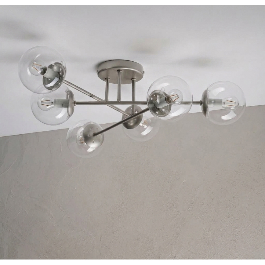 Lampadario a plafone MALENA 6xE14/5W/230V cromo opaco/trasparente