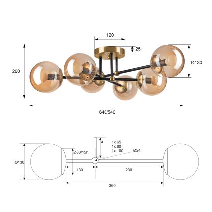 Lampadario a plafone MALENA 6xE14/5W/230V oro/nero/fumé beige