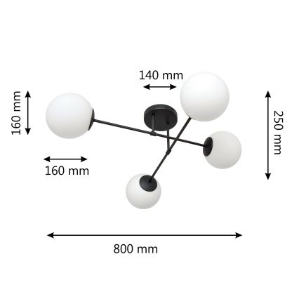 Lampadario a plafone MOON 4xE27/15W/230V nero