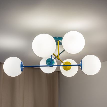 Lampadario a plafone MOON 6xE27/15W/230V turchese/giallo/blu