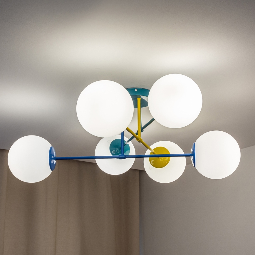 Lampadario a plafone MOON 6xE27/15W/230V turchese/giallo/blu