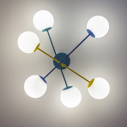 Lampadario a plafone MOON 6xE27/15W/230V turchese/giallo/blu