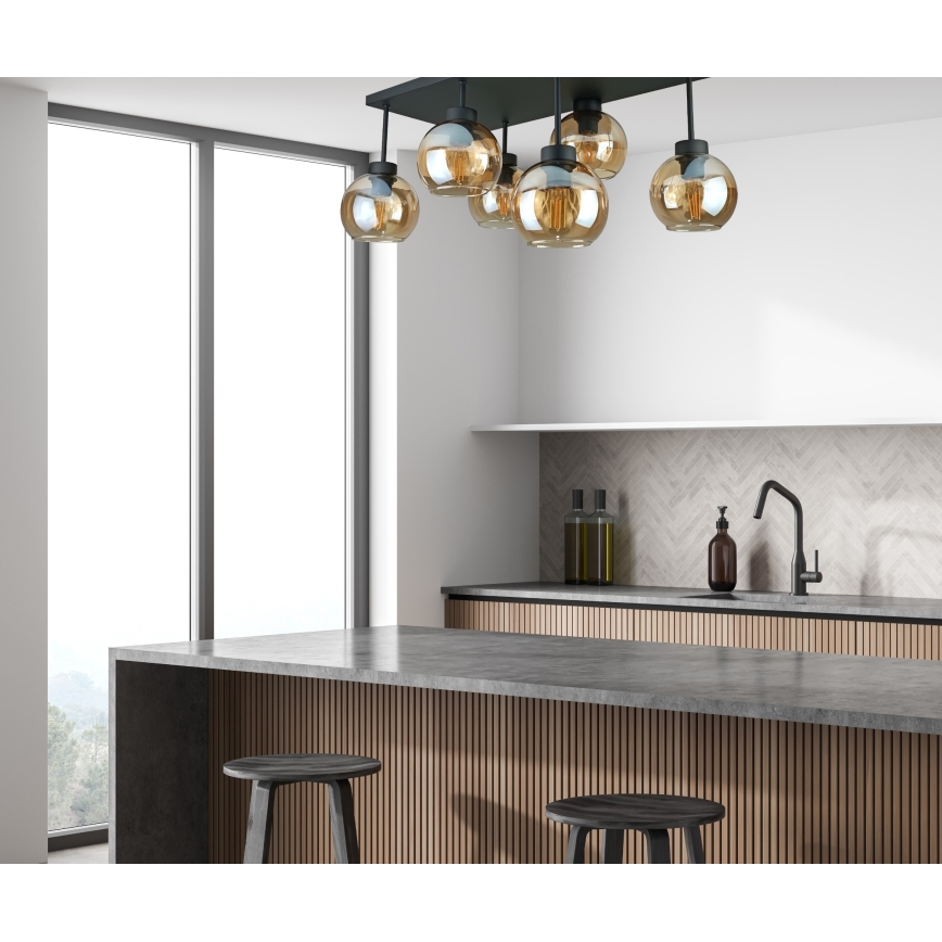 Lampadario a plafone NESSA 6xE27/60W/230V nero/fumé beige