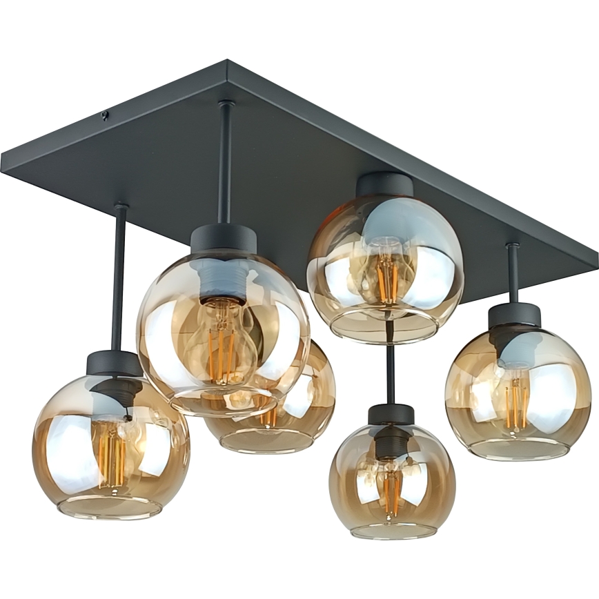 Lampadario a plafone NESSA 6xE27/60W/230V nero/fumé beige