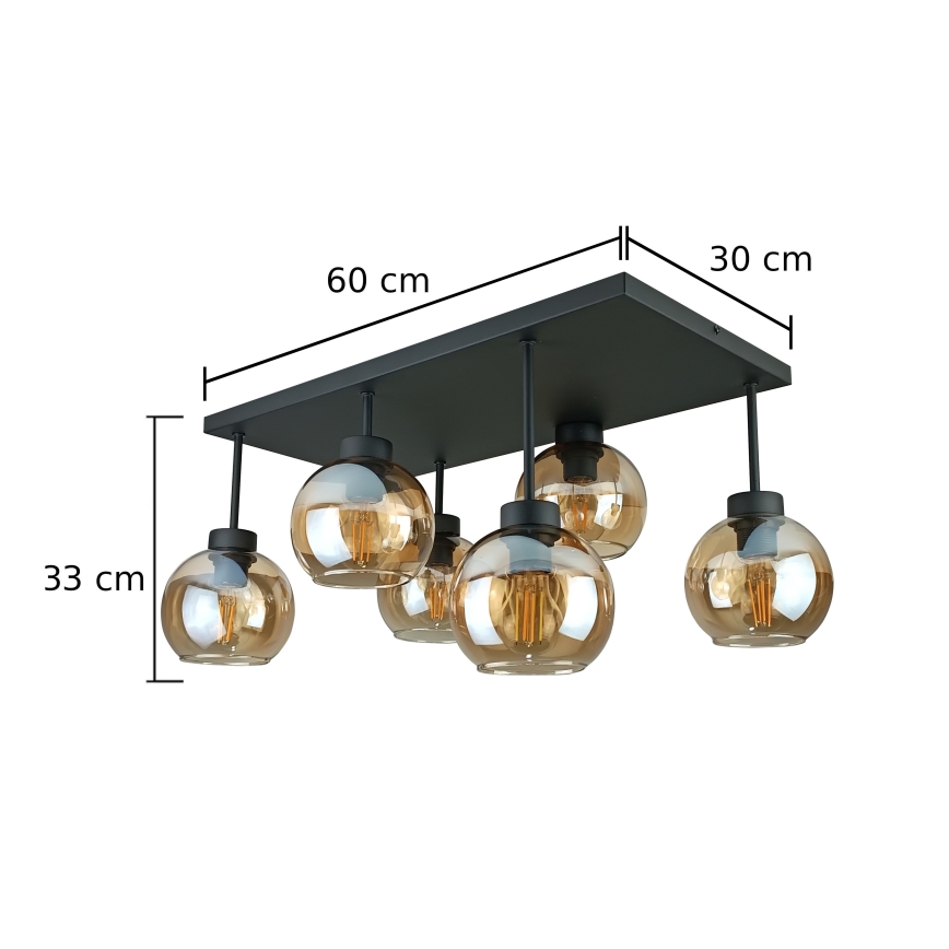 Lampadario a plafone NESSA 6xE27/60W/230V nero/fumé beige