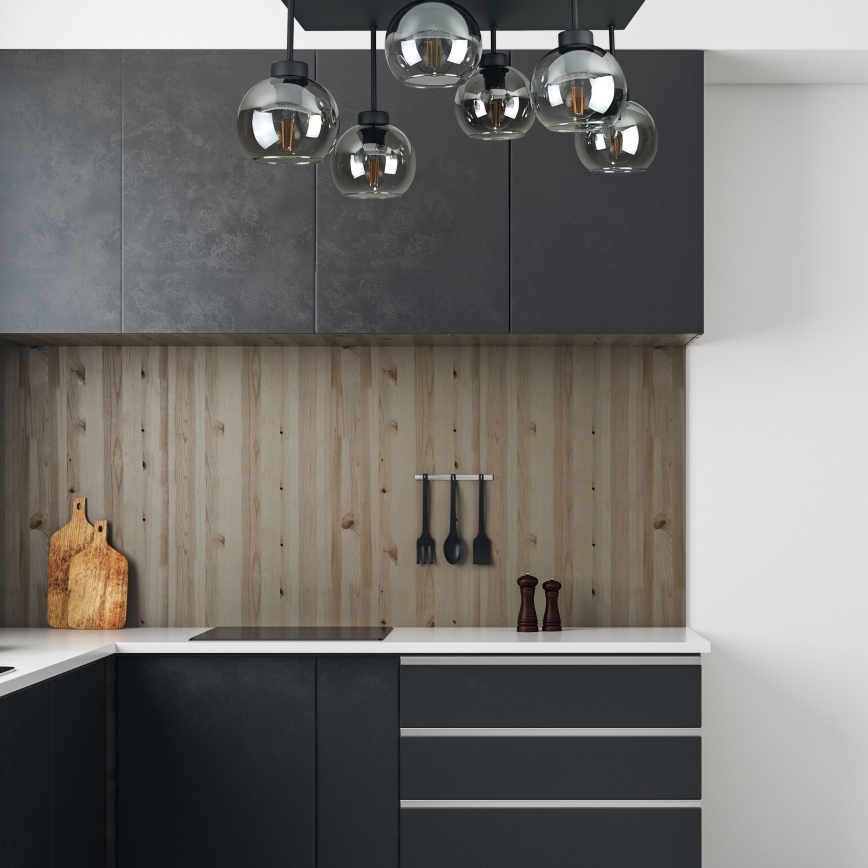 Lampadario a plafone NESSA 6xE27/60W/230V nero/fumé nero