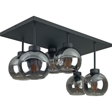 Lampadario a plafone NESSA 6xE27/60W/230V nero/fumé nero