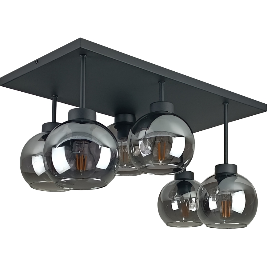 Lampadario a plafone NESSA 6xE27/60W/230V nero/fumé nero