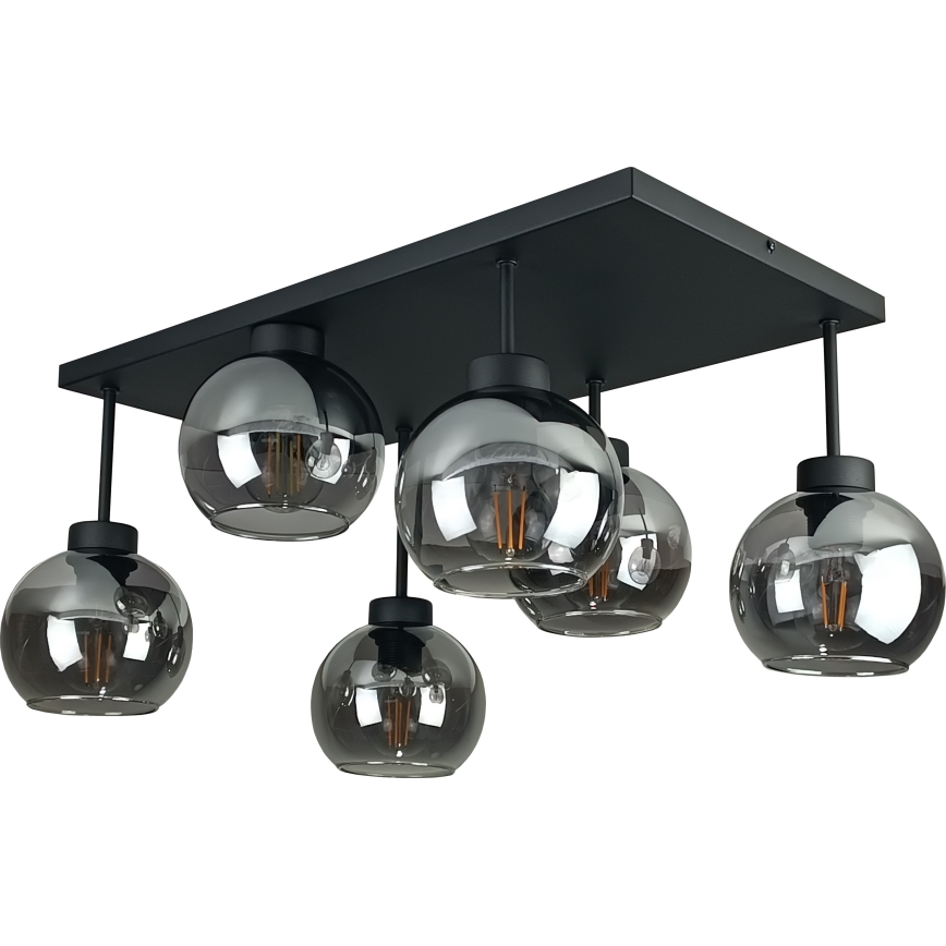 Lampadario a plafone NESSA 6xE27/60W/230V nero/fumé nero