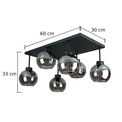 Lampadario a plafone NESSA 6xE27/60W/230V nero/fumé nero