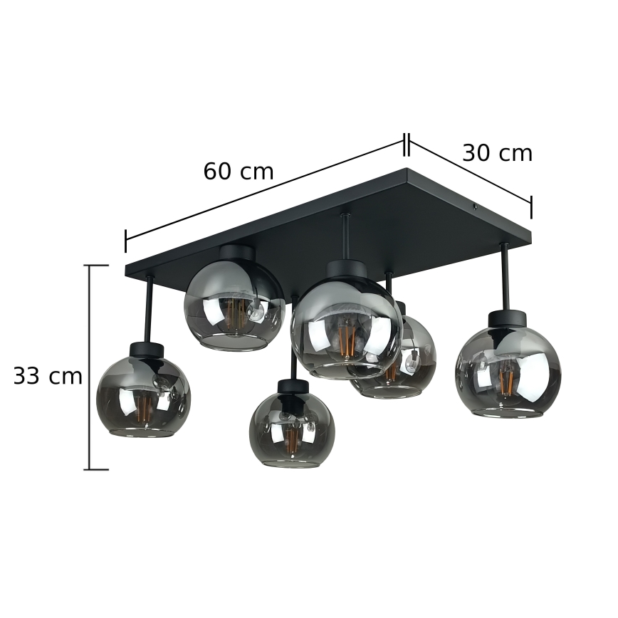 Lampadario a plafone NESSA 6xE27/60W/230V nero/fumé nero