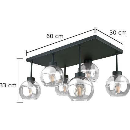 Lampadario a plafone NESSA 6xE27/60W/230V nero/limpido