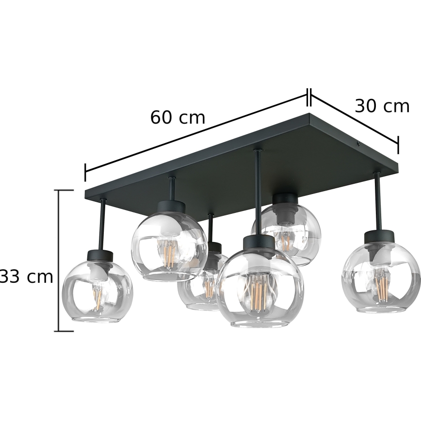 Lampadario a plafone NESSA 6xE27/60W/230V nero/limpido