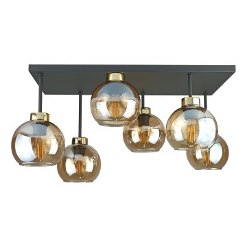 Lampadario a plafone NESSA 6xE27/60W/230V nero/oro/fumé beige