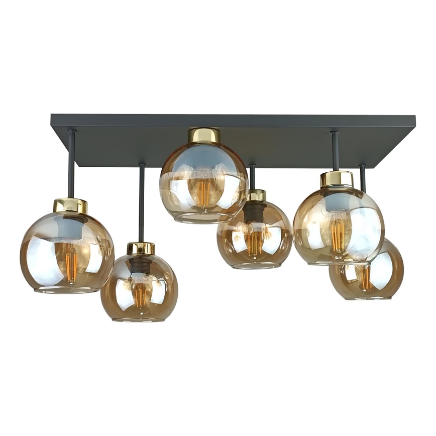 Lampadario a plafone NESSA 6xE27/60W/230V nero/oro/fumé beige