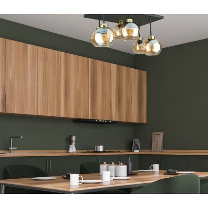 Lampadario a plafone NESSA 6xE27/60W/230V nero/oro/fumé beige