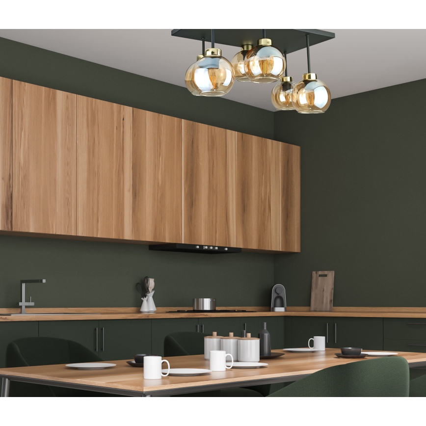 Lampadario a plafone NESSA 6xE27/60W/230V nero/oro/fumé beige