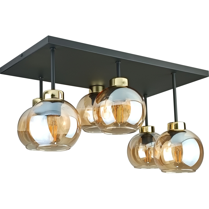 Lampadario a plafone NESSA 6xE27/60W/230V nero/oro/fumé beige