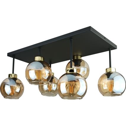 Lampadario a plafone NESSA 6xE27/60W/230V nero/oro/fumé beige